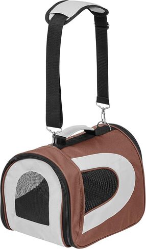 IRIS USA Large Soft Sided Carrier with Shoulder Strap, Sturdy Collapsible Water Resistant Cat Dog Pet Carrier with Padded Bottom and Top Handle for Travel Road Trip, Brown in Kuwait