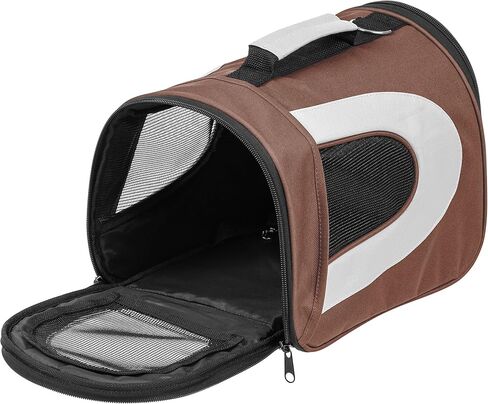 IRIS USA Large Soft Sided Carrier with Shoulder Strap, Sturdy Collapsible Water Resistant Cat Dog Pet Carrier with Padded Bottom and Top Handle for Travel Road Trip, Brown in Kuwait