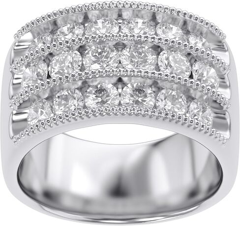 SAVEARTH DIAMONDS 1 3/4 قيراط قطع دائري تم إنشاؤه في مختبر مويسانيتي ألماس 3 صفوف خاتم الذكرى السنوية من الذهب عيار 14 قيراط فوق مجوهرات الفضة الاسترليني للرجال (لون G-H، 1.75 قيراط) in Kuwait