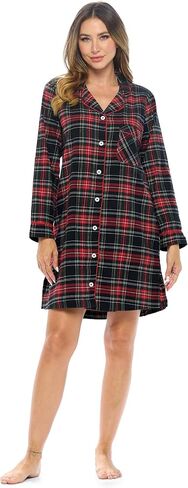 Ashford & Brooks Women's Flannel Plaid Sleep Shirt Button Down Nightgown in Kuwait