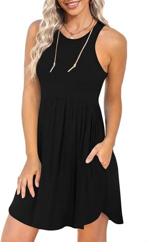 LONGYUAN Women's Summer Dress Casual Sundresses Sleeveless Tank Stretchy Dresses Cover up with Pockets in Kuwait