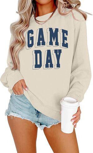 Women Game Day Sweatshirt Football Fan Game Day Shirt Letter Print Long Sleeve Casual Top in Kuwait