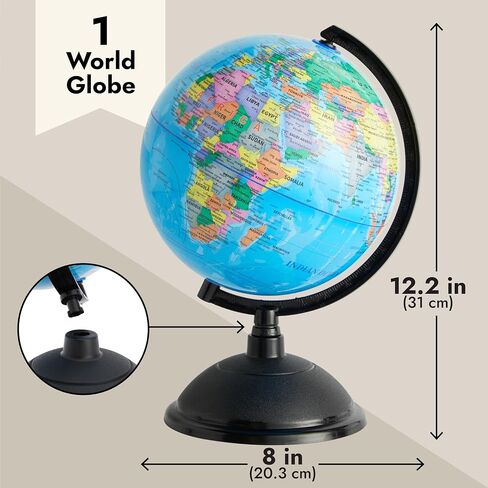 Juvale Rotating World Globe with Stand for Kids Learning, 8-inch Spinning Earth Globe for Classroom Geography Education in Kuwait