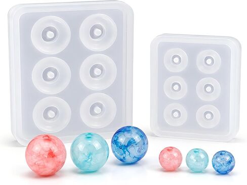 2pcs Sphere Ball Silicone Bead Molds with Holes Round Resin Epoxy Mold for Jewelry, Polymer Clay, Soap Making, Cabochon Gemstone DIY Crafting Projects,Diameter 12mm, 16mm (Sphere Ball 2 in Set) in Kuwait
