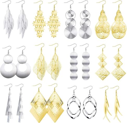 12 Pairs Drop Dangle Earrings Bohemian Long Fringed Drop Earrings Vintage Statement Earrings for Women Girls Favors in Kuwait