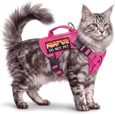Large Tactical Cat Harness, Breathable Mesh Cat Walking Harness for Adult Fat Cats with Handle & Velcro, Adjustable Reflective Cat Vest Easy to Control in Kuwait