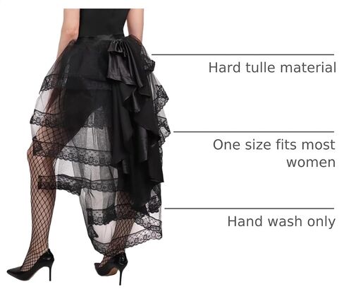 Gothic Steampunk Tulle Bustle Skirt Lace Hem Victorian Tie-on Tutu Pannier with Big Black Bow for Halloween in Kuwait