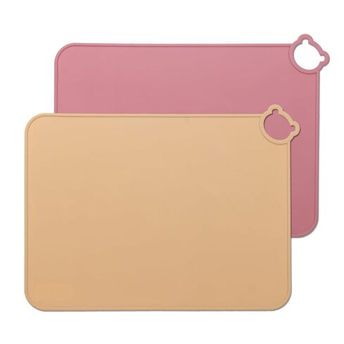 Silicone Baby Placemat, Kids Placemats for Dining Table, Montessori Place Mat, Waterproof Table Mat for Toddler, Set of 2 (Beige+Powder) in Kuwait