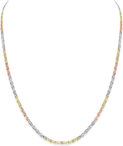 925 Sterling Silver Vale Chain Tri-Color Plated Diamond Cut Shine Necklace 2.4mm Made in Italy in Kuwait