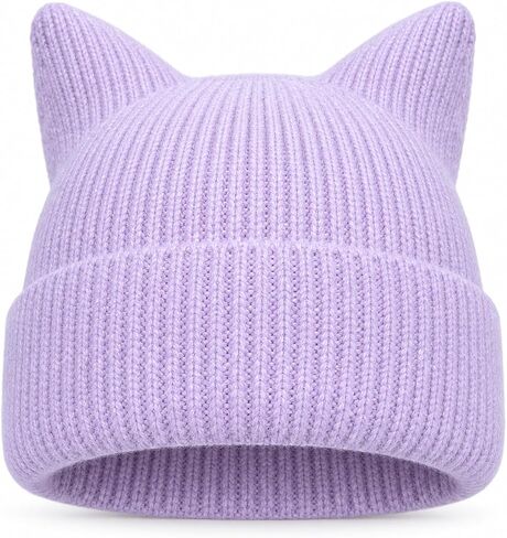 Women Cat Ear Beanie Hat Knit Crochet Cuff Hats Autumn Winter Outdoor Ski Skull Beanie Caps in Kuwait