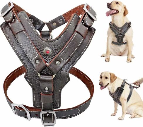 PET ARTIST Genuine Leather Dog Harness for Large Dogs，Adjustable Comfortable Design with Strong Metal Buckles and Handle for Daily Walking for Great Dane/Great Pyrenees/Newfoundland in Kuwait