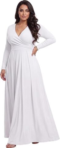 KOH KOH Womens Long V-Neck Full Sleeve Semi Formal Flowy Evening Cute Maxi Dress in Kuwait