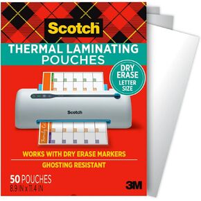 أكياس تغليف حرارية من Scotch™ Dry Erase TP3854-50DE، مقاس 8-15/16 بوصة × 11-2/5 بوصة، شفافة، عبوة من 50 ورقة تغليف in Kuwait