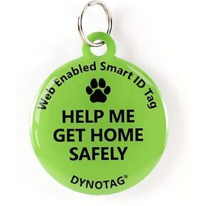 Dynotag® Web Enabled Super Pet ID Smart Tag. Deluxe Coated Steel, with DynoIQ™ & Lifetime Recovery Service. Fun Series (Green: Help Me Get Home Safely) in Kuwait