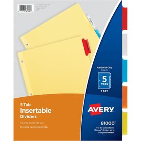 Avery Insertable Dividers for 3 Ring Binders, 5-Tab Set, Buff Paper, Multicolor Divider Tabs, 1 Set of Binder Dividers, Great for Organizing Projects, Reports, Finances, and More (81000) in Kuwait