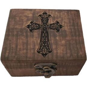 Cross Engraved Rosary Box | Prayer Inspiration First Communion Jewelry keepsake box for Rosary beads, Small Jewelry and Mementos. Rosary holder, Roman keepsake box, decorative prayer box (5.75in CRE) in Kuwait