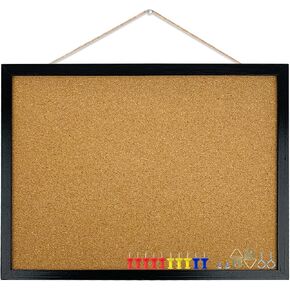 GDMINLO Black Cork Bulletin Board, 17.7 X 13.3 inches with Oak Wood Finish Frame, for Wall Office Home and School (Pins, Eye Bolts, gaskets, Screws) in Kuwait