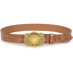 UTOWO Rodeo Western-Longhorn-Bull Cowboy-Belt for Women-Men Bull-Floral-Embossed PU-Leather Cowgirl Waist Belt for Jeans in Kuwait