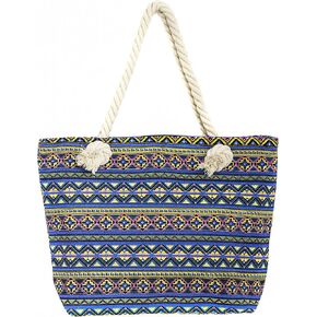 Leisureland Canvas Tote Beach Bag, Water Resistant Shoulder Tote Bag (L20"xH15"xW6", Stripe Black) in Kuwait