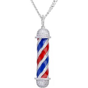 metaltree98 Men's New Mini Brass Silver Barber Shop Pendant With 24" Cuban Chain BCH 15108S in Kuwait