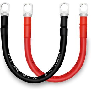 4 AWG Battery Cables with Terminals, 2PCS Copper Battery Cables with 3/8 ring terminals(Positive & Negative,2FT). in Kuwait