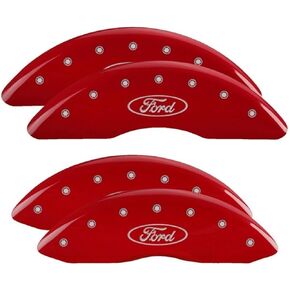 أغطية فرجار MGP - أغطية فرجار الفرامل 2013-2023 Ford F-250 Super Duty 2013-2023 Ford F-350 Super Duty (10235s) المجموعة الأمامية والخلفية - شعار فورد - أحمر in Kuwait