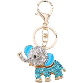 Cute Big Ears Elephant Keychain Sparkling Keyring Crystal Purse Pendant Rhinestones Handbag Charm (Blue) in Kuwait