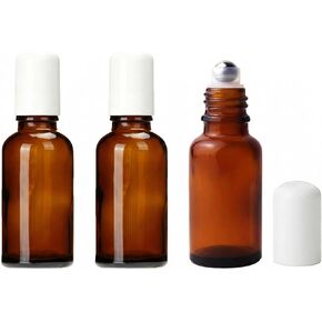 3PCS 50ml Empty Refillabl Amber Glass Roller Bottle With Stainless Steel Balls And White Screw Cover For Essential Oil Lip Balms Perfume in Kuwait