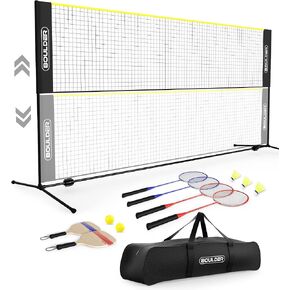 BOULDER Sports Pickleball Paddles & Badminton Set for Backyard - Includes 4 Rackets, 2 Pickleball Paddles, 3 Shuttlecocks, 2 Pickleballs & 2 Travel Bags - Easy Setup Volleyball & Racket Sports Net in Kuwait