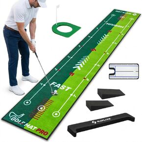 SAPLIZE Two-Speed Golf Putting Practice Mat with Putting Alignment Mirror, 20 in X 10 ft Putting Training Aid Mat, Anti-Slip Backing Golf Putting Green for Indoor/Outdoor in Kuwait