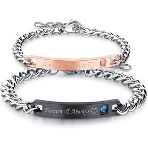 Cupimatch Stainless Steel His Queen Her King Couple Adjustable Bracelet Matching Set With Cubic Zirconia in Kuwait