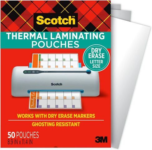 أكياس تغليف حرارية من Scotch™ Dry Erase TP3854-50DE، مقاس 8-15/16 بوصة × 11-2/5 بوصة، شفافة، عبوة من 50 ورقة تغليف in Kuwait