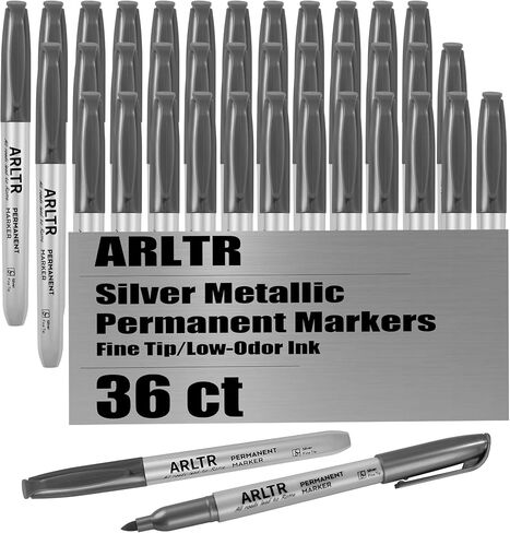 Silver Metallic Permanent Markers 36 Pack, Silver Metallic Pens for Artist Illustration, Industrial Marking, DIY Crafts, Gift Card Making in Kuwait