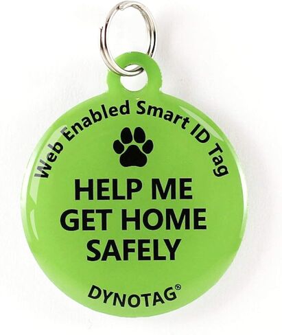 Dynotag® Web Enabled Super Pet ID Smart Tag. Deluxe Coated Steel, with DynoIQ™ & Lifetime Recovery Service. Fun Series (Green: Help Me Get Home Safely) in Kuwait