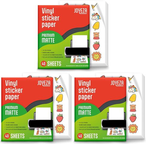 JOYEZA Premium Printable Vinyl Sticker Paper for Inkjet Printer - 25 Sheets Matte White Waterproof, Dries Quickly Vivid Colors, Holds Ink well- Tear Resistant - Inkjet & Laser Printer in Kuwait