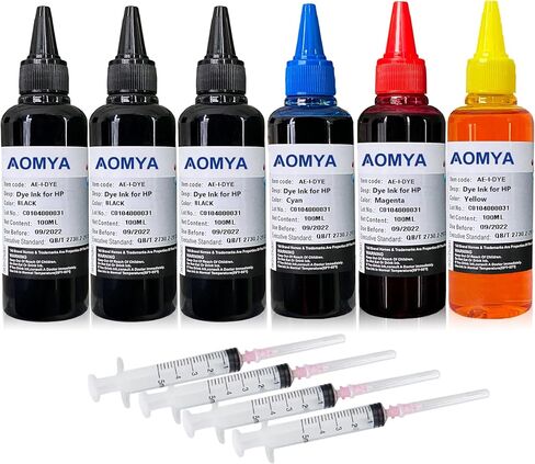مجموعة إعادة تعبئة حبر Aomya 6x100 مل لـ HP 60 61 63 64 65 902 932 952 564 خرطوشة حبر قابلة لإعادة الملء لـ HP Envy 4500 4520 5643 OfficeJet 6500a 6500 6000 (3 أسود، 1 سماوي، 1 أرجواني، 1 أصفر) in Kuwait
