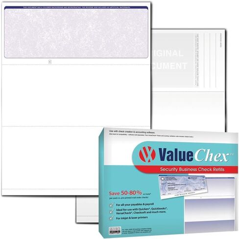 ورق فحص VersaCheck ValueChex الفارغ - نموذج #1000 فحص قسيمة الأعمال في الأعلى - أزرق - كلاسيكي - 250 ورقة/250 شيكًا in Kuwait
