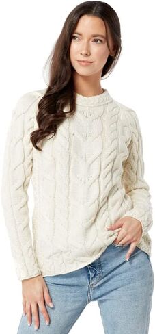 Aran Woollen Mills - Carraig Donn Ladies Irish Multi Cabled Raglan Super Soft Merino Wool Sweater in Kuwait