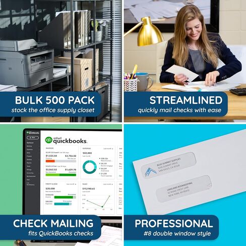 500#8 مغلفات أمان ذات نافذة مزدوجة ذاتية الغلق مصممة لفحص QuickBooks - الشيكات المطبوعة بالكمبيوتر - 3 5/8 X 8 11/16 (ليست للفواتير) in Kuwait