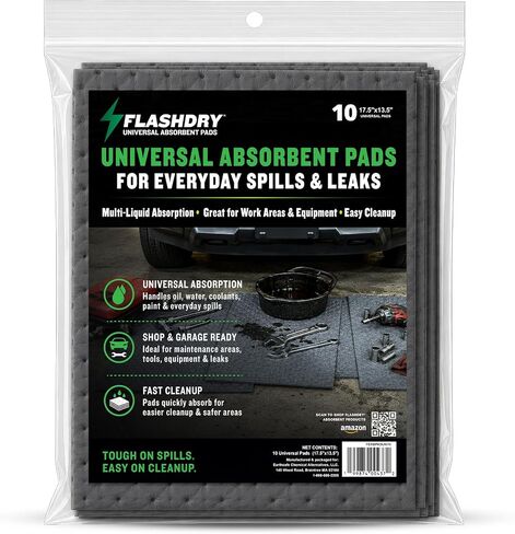 FlashDry - Universal Spill Absorbent Pads (100 Pads per Container) | 17.5" x 13.5" x 2mm Oil and All Purpose Premium Liquid Pads Packed in a Convenient Sturdy Dispensing Box in Kuwait