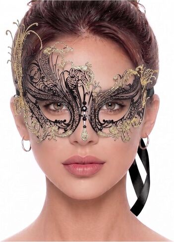 قناع تنكر البندقية الفاخر للنساء على شكل بجعة معدنية من فيلم Filigree مقطوع بالليزر - One Size in Kuwait