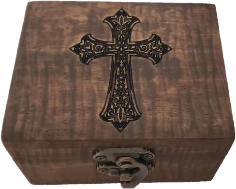 Cross Engraved Rosary Box | Prayer Inspiration First Communion Jewelry keepsake box for Rosary beads, Small Jewelry and Mementos. Rosary holder, Roman keepsake box, decorative prayer box (5.75in CRE) in Kuwait