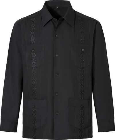 EUMAYA Men's Long Sleeve Guayabera Shirts Cuban Shirts in Kuwait