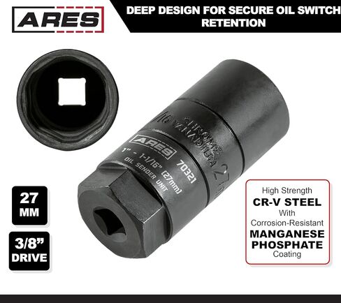 ARES 70324-3/8 بوصة محرك 1 1/16 بوصة (27 مم) مقبس وحدة إرسال الزيت - التصميم يناسب مفاتيح الزيت حتى عمق 1 7/16 بوصة - فولاذ الفاناديوم الكروم عالي القوة مع طلاء فوسفات المنغنيز in Kuwait