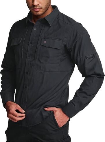 Men's Tactical Shirts Breathable Quick Dry Long Sleeve Fishing Shirt Sun Protection Outdoor Lightweight Button-Up Work Shirt in Kuwait