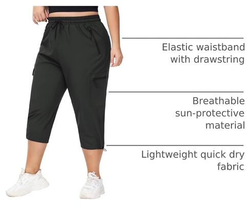SEKINO Women's Plus Size Cargo Hiking Capris Pants Lightweight Quick Dry Travel Athletic Workout Outdoor Zipper Pockets Pants in Kuwait