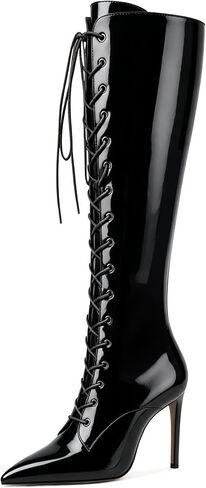 Eldof Women's Knee-High Boots Lace Up High Heeled Stiletto Sexy Boot in Kuwait