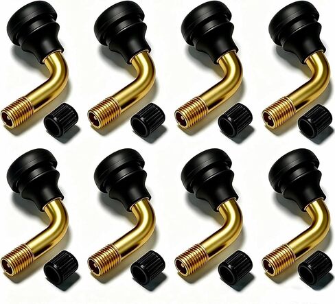 Tubeless Tire Valve Stem PVR70 8PCS Brass Stems Bent 90 Degree Angled Snap-in Black Rubber Base for Motorcycle Scooter ATV Go Kart Fits Tubeless Tire Rim in Kuwait