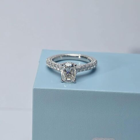 خاتم DovEggs Moissanite للنساء في المنتصف 1.8 قيراط 6 × 8 مم G-H-I وسادة ممدودة ملونة مقطوعة بالثلج المويسانتي المخفية هالة عتيقة خاتم خطوبة عتيق 14 قيراط ذهبي عالي الجودة مع عرض لهجات 2.8 مم in Kuwait
