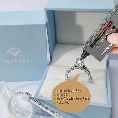 خاتم DovEggs Moissanite للنساء في المنتصف 1.8 قيراط 6 × 8 مم G-H-I وسادة ممدودة ملونة مقطوعة بالثلج المويسانتي المخفية هالة عتيقة خاتم خطوبة عتيق 14 قيراط ذهبي عالي الجودة مع عرض لهجات 2.8 مم in Kuwait